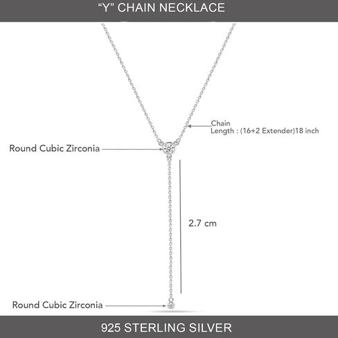 LeCalla 925 Sterling Silver CZ Necklace for Women Jewelry Lightweight Adjustable Lariat Zirconia Choker Y Chain Necklace in Kuwait