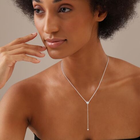 LeCalla 925 Sterling Silver CZ Necklace for Women Jewelry Lightweight Adjustable Lariat Zirconia Choker Y Chain Necklace in Kuwait