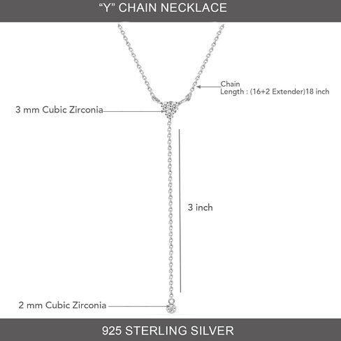 LeCalla 925 Sterling Silver CZ Necklace for Women Jewelry Lightweight Adjustable Lariat Zirconia Choker Y Chain Necklace in Kuwait
