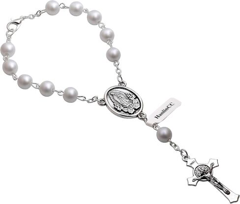 HanlinCC One Decade Catholic Rosary with St.Michael Divine Mercy Guadalupe Medal Auto Rosary Hang on Rearview Mirror (White Guadalupe) in Kuwait