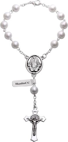 HanlinCC One Decade Catholic Rosary with St.Michael Divine Mercy Guadalupe Medal Auto Rosary Hang on Rearview Mirror (White Guadalupe) in Kuwait