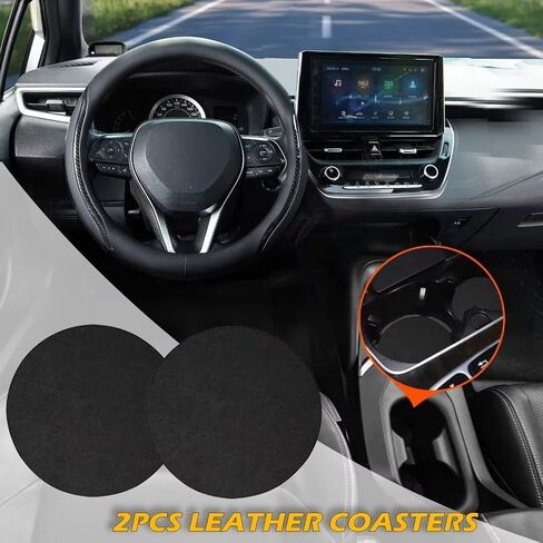 Steering Wheel Cover Black, Carbon Fiber Car Steering Wheel Covers with Coasters Universal 14.5-15 inch Leather Microfiber Breathable Anti-Slip Steering Wheel Accessories Set in Saudi Arabia