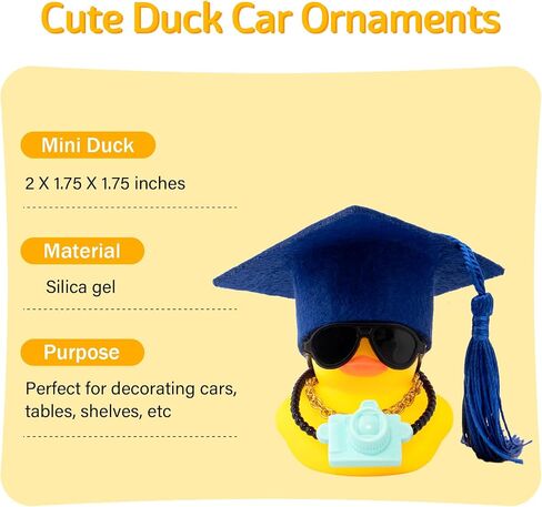 Wonuu Rubber Duck Car Decoration Color Treawate Hat Camera Car Car Duck Duck Dashboard Decorations لإكسسوارات السيارات الرائعة مع قلادة ونظارات شمسية ، أخضر in Kuwait