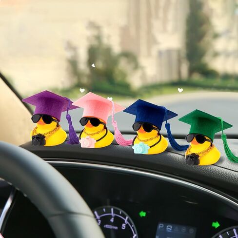 Wonuu Rubber Duck Car Decoration Color Treawate Hat Camera Car Car Duck Duck Dashboard Decorations لإكسسوارات السيارات الرائعة مع قلادة ونظارات شمسية ، أخضر in Kuwait