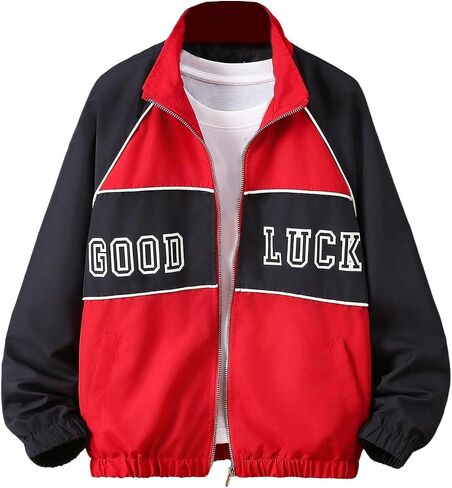 Girl's Graphic Letter Print Zip Up Jacket Long Sleeve Color Block Drop Shoulder Outerwear in Saudi Arabia