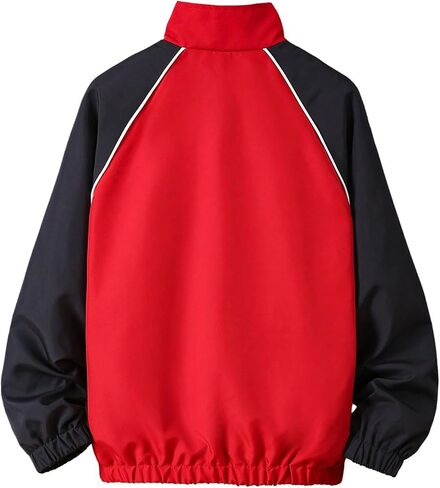 Girl's Graphic Letter Print Zip Up Jacket Long Sleeve Color Block Drop Shoulder Outerwear in Saudi Arabia