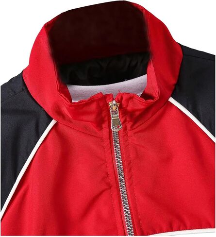 Girl's Graphic Letter Print Zip Up Jacket Long Sleeve Color Block Drop Shoulder Outerwear in Saudi Arabia
