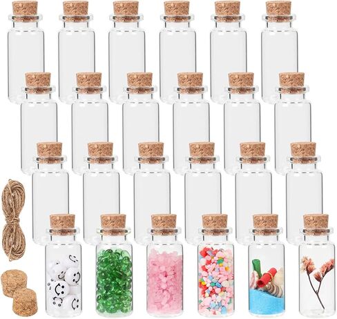 10 ml Mini Glass Vials with Cork, 24 Pack with Twine & Extra Cork Stoppers, Tiny Spell Jars, Mini Potion Bottles for Theme Party in Kuwait