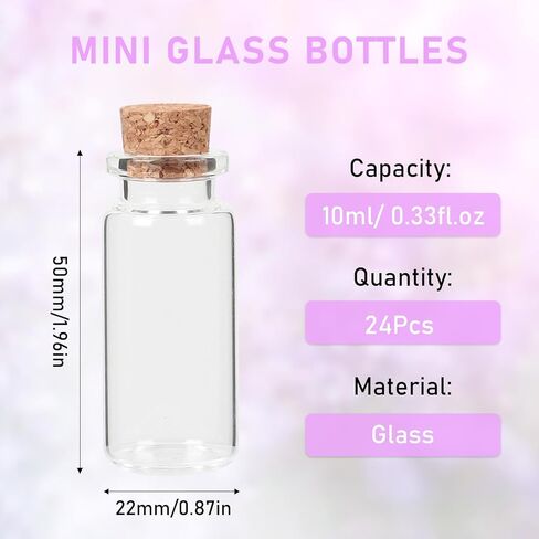 10 ml Mini Glass Vials with Cork, 24 Pack with Twine & Extra Cork Stoppers, Tiny Spell Jars, Mini Potion Bottles for Theme Party in Kuwait