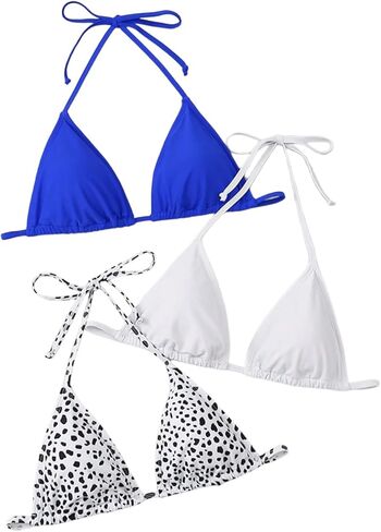 Floerns Women's 3 Pack Bikini Top Halter Tie Back Wireless Triangle Suit Tops Tops in Kuwait