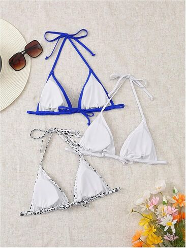Floerns Women's 3 Pack Bikini Top Halter Tie Back Wireless Triangle Suit Tops Tops in Kuwait