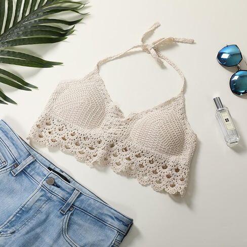 Crochet Top for Women Summer Beachwear Padded Corsets Halter Backless Bikini Boho Tank Tops Knit Bra Bralette Cover Up in Saudi Arabia
