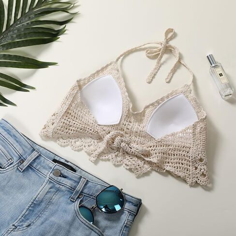 Crochet Top for Women Summer Beachwear Padded Corsets Halter Backless Bikini Boho Tank Tops Knit Bra Bralette Cover Up in Saudi Arabia