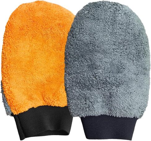 2PCS Coral Fleece Car Wash Mitts, No Scratch Microfiber Wash Mitt Car Cleaning Glove, Reusable Dusting Mitt with Elastic Wrist Cuff for Car Washing and Detailing (Palm Glove) in Kuwait