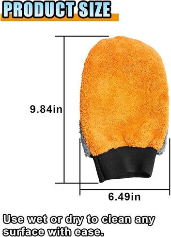 2PCS Coral Fleece Car Wash Mitts, No Scratch Microfiber Wash Mitt Car Cleaning Glove, Reusable Dusting Mitt with Elastic Wrist Cuff for Car Washing and Detailing (Palm Glove) in Kuwait