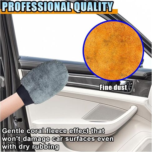 2PCS Coral Fleece Car Wash Mitts, No Scratch Microfiber Wash Mitt Car Cleaning Glove, Reusable Dusting Mitt with Elastic Wrist Cuff for Car Washing and Detailing (Palm Glove) in Kuwait