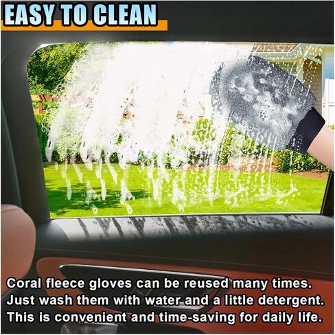 2PCS Coral Fleece Car Wash Mitts, No Scratch Microfiber Wash Mitt Car Cleaning Glove, Reusable Dusting Mitt with Elastic Wrist Cuff for Car Washing and Detailing (Palm Glove) in Kuwait