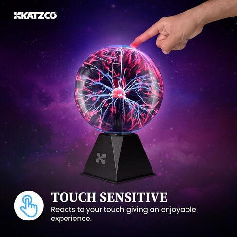 Katzco 8 Inch Plasma Ball - Static Electricity in a Vacuum Pressurized Glass Globe - Nebula Thunder Lightning, Plug-in - for Parties, Decorations, Prop, Home, STEM in Kuwait