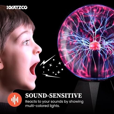 Katzco 8 Inch Plasma Ball - Static Electricity in a Vacuum Pressurized Glass Globe - Nebula Thunder Lightning, Plug-in - for Parties, Decorations, Prop, Home, STEM in Kuwait