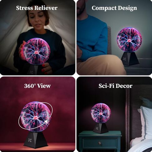Katzco 8 Inch Plasma Ball - Static Electricity in a Vacuum Pressurized Glass Globe - Nebula Thunder Lightning, Plug-in - for Parties, Decorations, Prop, Home, STEM in Kuwait