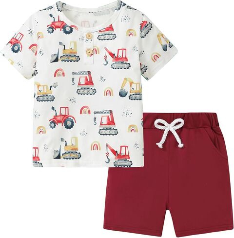 Coco&RARA Toddler Boy Clothes Outfits Casual Graphic Print T-Shirt + Elastic Waist Pockets Shorts Boy Clothes Set 2-7T in Saudi Arabia