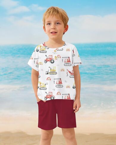 Coco&RARA Toddler Boy Clothes Outfits Casual Graphic Print T-Shirt + Elastic Waist Pockets Shorts Boy Clothes Set 2-7T in Saudi Arabia