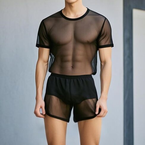 YINYOUYU Mens Sexy Mesh See Through Shorts Underwear Loose Sheer Breathable Boxers Short in Saudi Arabia
