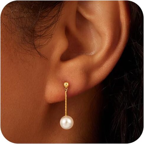 Pearl Earrings for Women, Dainty 14K Gold Plated Pearl Drop Dangle Earring for Women Trendy Cubic Zirconia Simple Hypoallergenic Earrings Fashion Jewelry in Kuwait