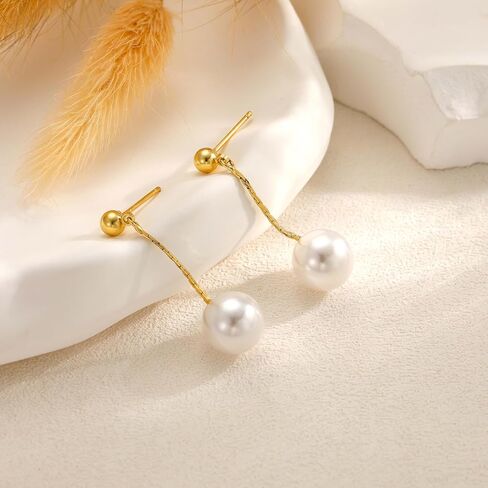 Pearl Earrings for Women, Dainty 14K Gold Plated Pearl Drop Dangle Earring for Women Trendy Cubic Zirconia Simple Hypoallergenic Earrings Fashion Jewelry in Kuwait