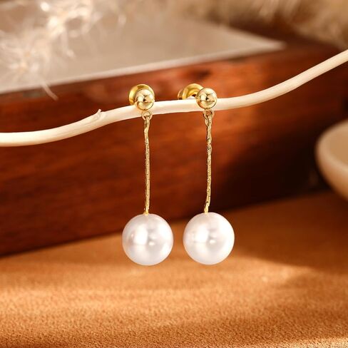 Pearl Earrings for Women, Dainty 14K Gold Plated Pearl Drop Dangle Earring for Women Trendy Cubic Zirconia Simple Hypoallergenic Earrings Fashion Jewelry in Kuwait