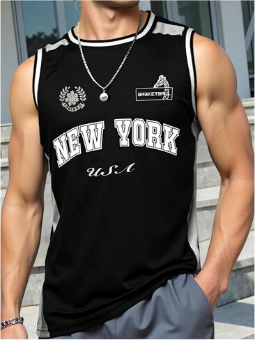 Verdusa Men's Vintage Graphic Tees Men Letter Print Tank Tops Round Neck Sleeveless Shirts in Kuwait
