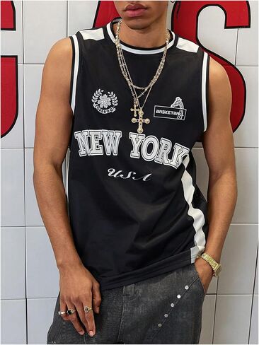 Verdusa Men's Vintage Graphic Tees Men Letter Print Tank Tops Round Neck Sleeveless Shirts in Kuwait