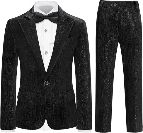 Lamgool Boys Velvet Suit Set Slim Fit Tuxedo Kids Formal Outfit 4 Piece with Blazer Jacket Shirt Pant Bow Tie for Wedding in Saudi Arabia