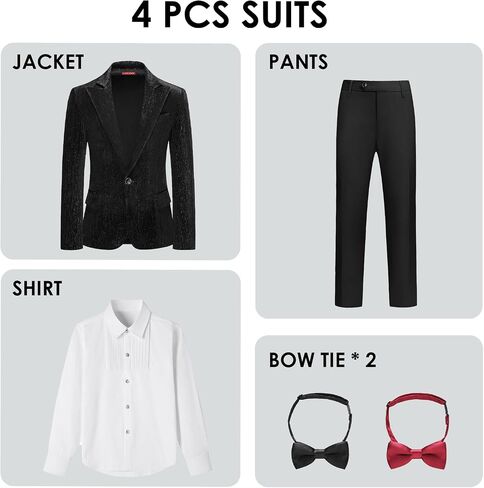 Lamgool Boys Velvet Suit Set Slim Fit Tuxedo Kids الرسمية الزي الرسمي 4 قطعة مع قميص السترة السترة in Saudi Arabia