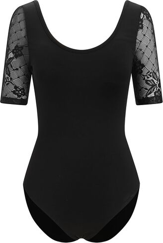 ODASDO Women Dance Leotard Lace Floral Half Sleeve Ballet Bodysuit Padded Bra Gymnastics Training Outfit One-piece in Saudi Arabia
