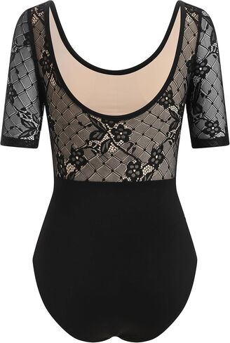ODASDO Women Dance Leotard Lace Floral Half Sleeve Ballet Bodysuit Padded Bra Gymnastics Training Outfit One-piece in Saudi Arabia
