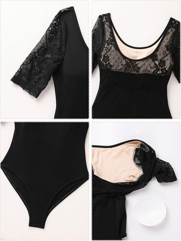 ODASDO Women Dance Leotard Lace Floral Half Sleeve Ballet Bodysuit Padded Bra Gymnastics Training Outfit One-piece in Saudi Arabia