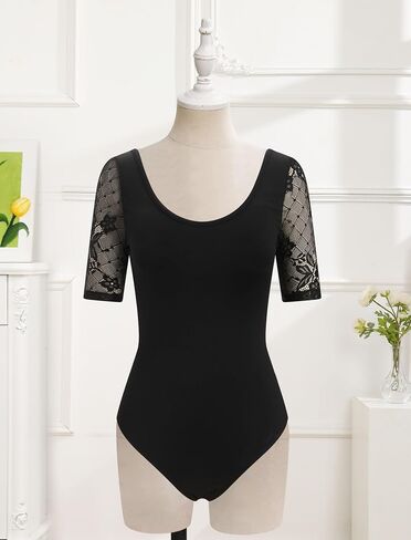 ODASDO Women Dance Leotard Lace Floral Half Sleeve Ballet Bodysuit Padded Bra Gymnastics Training Outfit One-piece in Saudi Arabia