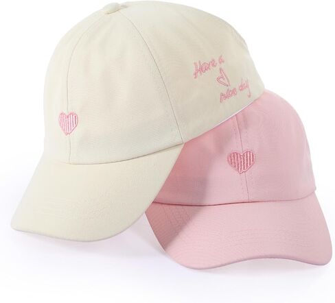 Girls Backless Baseball Cap Ponytail Hat, Love Heart Embroidered Baseball Hat Natural Curly Hair Caps for 3-8 Years in Saudi Arabia