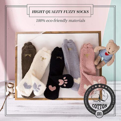 DYW Fuzzy Socks for Women Soft Cozy Fluffy Winter Warm Slipper Socks Home Sleeping Animal Socks in Kuwait