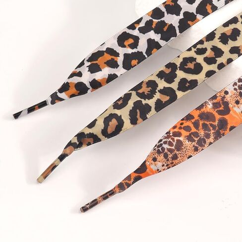 Fashion Leopard Shoe Laces, Soft Satin Ribbon Shoelaces for Casual Shoes Shoestring for Women Girls 2CM Wide 1 Pair in Saudi Arabia