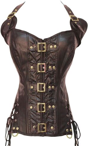 Kafeimali للنساء Halterneck Buckle-Up Steampunk Corset Bustiers in Kuwait