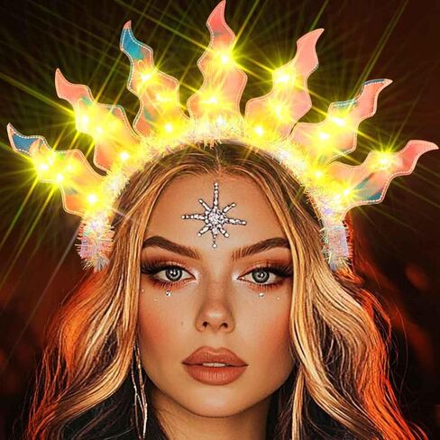 عصابة رأس JAKAWIN Ligh Up Flame Headband LED Fire Hair Band أزياء متوهجة عصابات رأس رائعة للنساء in Kuwait
