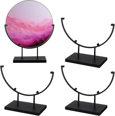 Blulu 4 PCS 8 Inch Round Metal Display Stands for Stained Glass Fused Glass Display Stands Decorative Art Base for Plate Picture Platter Photo(Black) in Kuwait