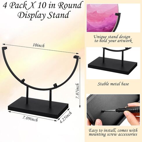 Blulu 4 PCS 8 Inch Round Metal Display Stands for Stained Glass Fused Glass Display Stands Decorative Art Base for Plate Picture Platter Photo(Black) in Kuwait