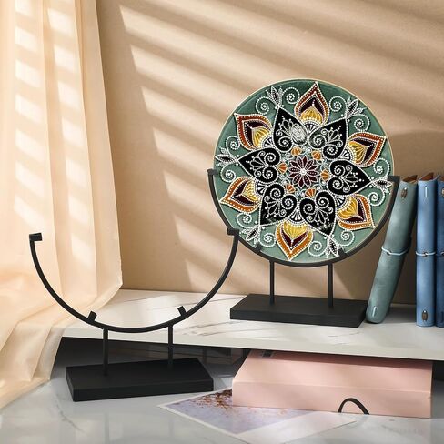 Blulu 4 PCS 8 Inch Round Metal Display Stands for Stained Glass Fused Glass Display Stands Decorative Art Base for Plate Picture Platter Photo(Black) in Kuwait