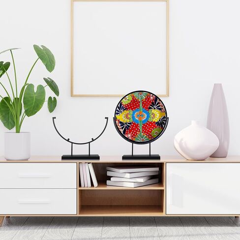 Blulu 4 PCS 8 Inch Round Metal Display Stands for Stained Glass Fused Glass Display Stands Decorative Art Base for Plate Picture Platter Photo(Black) in Kuwait