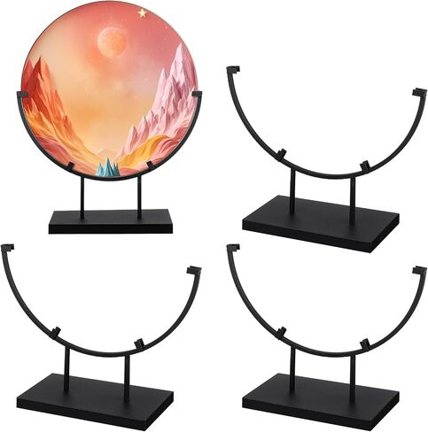 Blulu 4 PCS 8 Inch Round Metal Display Stands for Stained Glass Fused Glass Display Stands Decorative Art Base for Plate Picture Platter Photo(Black) in Kuwait