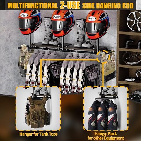 حامل خوذة الدراجة النارية على الحائط، حامل خوذة مع 4 مشابك للقفازات، شماعة خوذة لتخزين ملحقات الدراجات النارية (أسود) in Kuwait