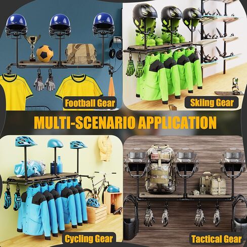 حامل خوذة الدراجة النارية على الحائط، حامل خوذة مع 4 مشابك للقفازات، شماعة خوذة لتخزين ملحقات الدراجات النارية (أسود) in Kuwait